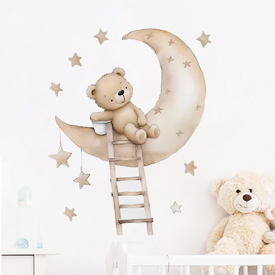 Baby Nursery Decor Boy - 귀여운 곰 스타 구름 벽 스티커