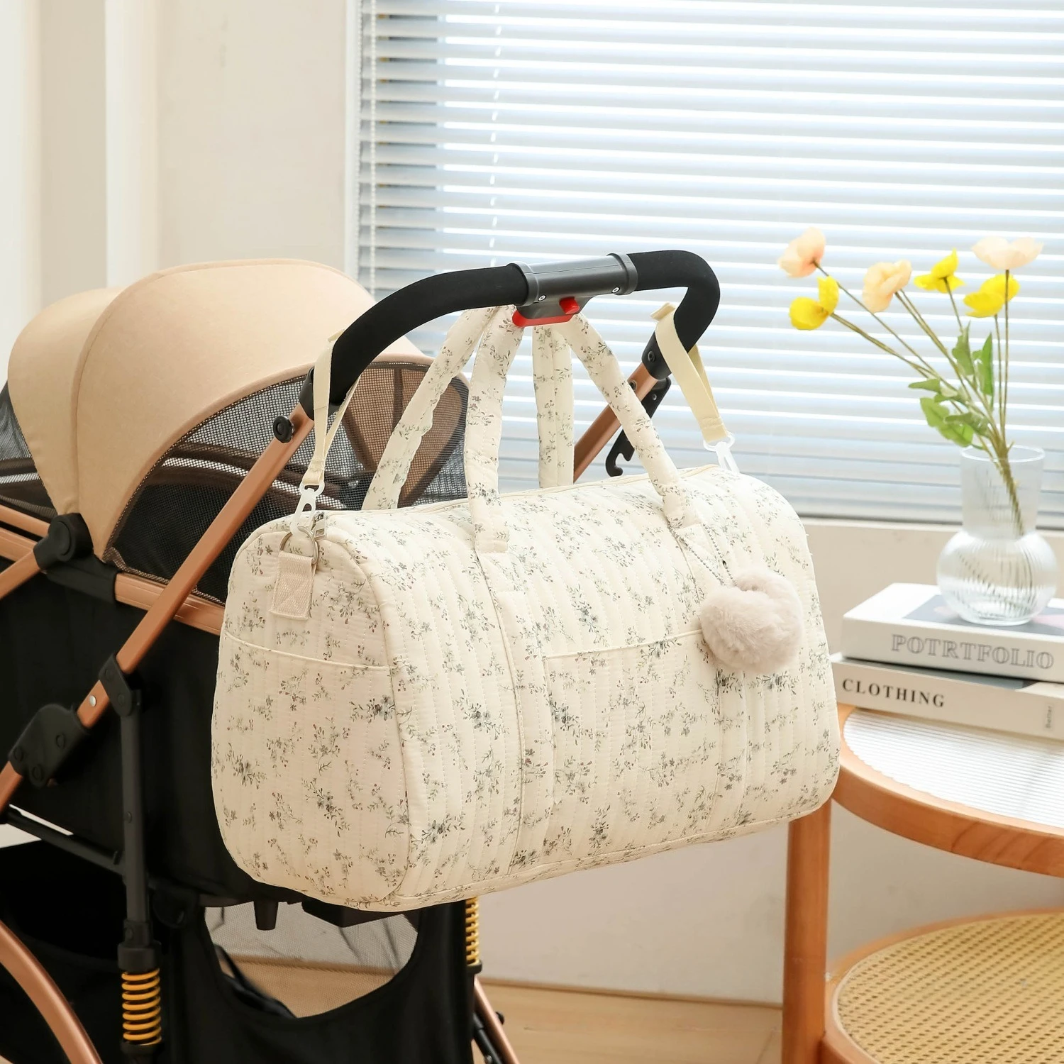 Diaper Caddy Organizer - 자수 꽃무늬 엄마 가방 대용량 기저귀