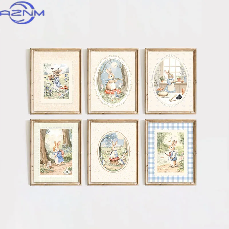 Baby Nursery Vintage Decor - AZNM 빈티지 보헤미안 블루 격자 무늬