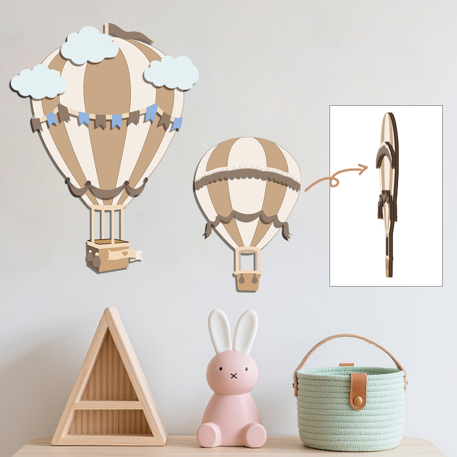 Baby Nursery Neutral - 중성적인 열기구 나무 벽 장식, 3D