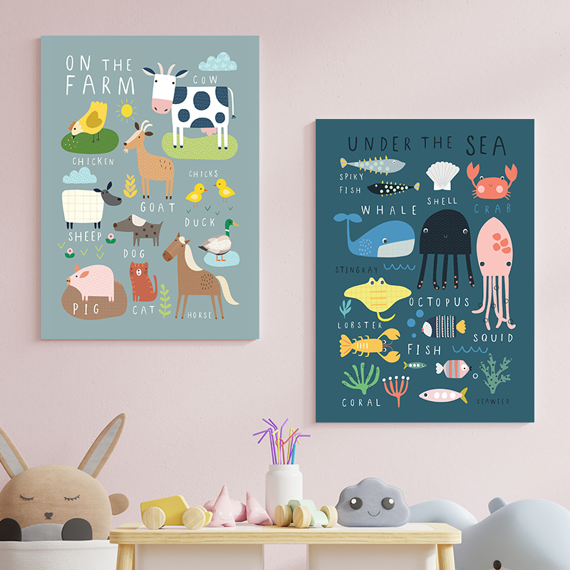 Baby Nursery Under The Sea - 바다 아래의 세계 프린트, 농장 알파벳