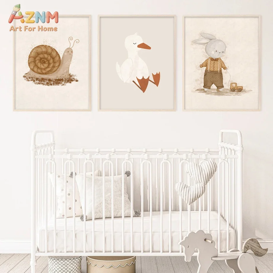 Baby Nursery Neutral - AZNM 중성 아기 동물 캔버스 벽