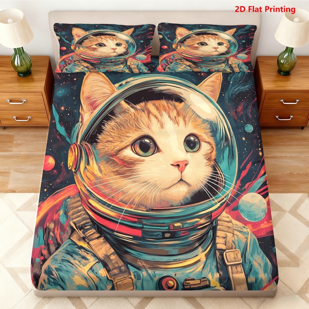 Baby Nursery Bedding Sets - 우주 고양이 우주비행사 침대 시트 세트