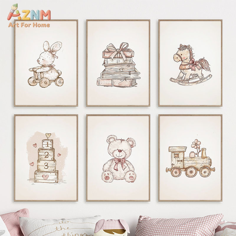 Baby Nursery Vintage Decor - AZNM 빈티지 아기 장난감 캔버스 벽