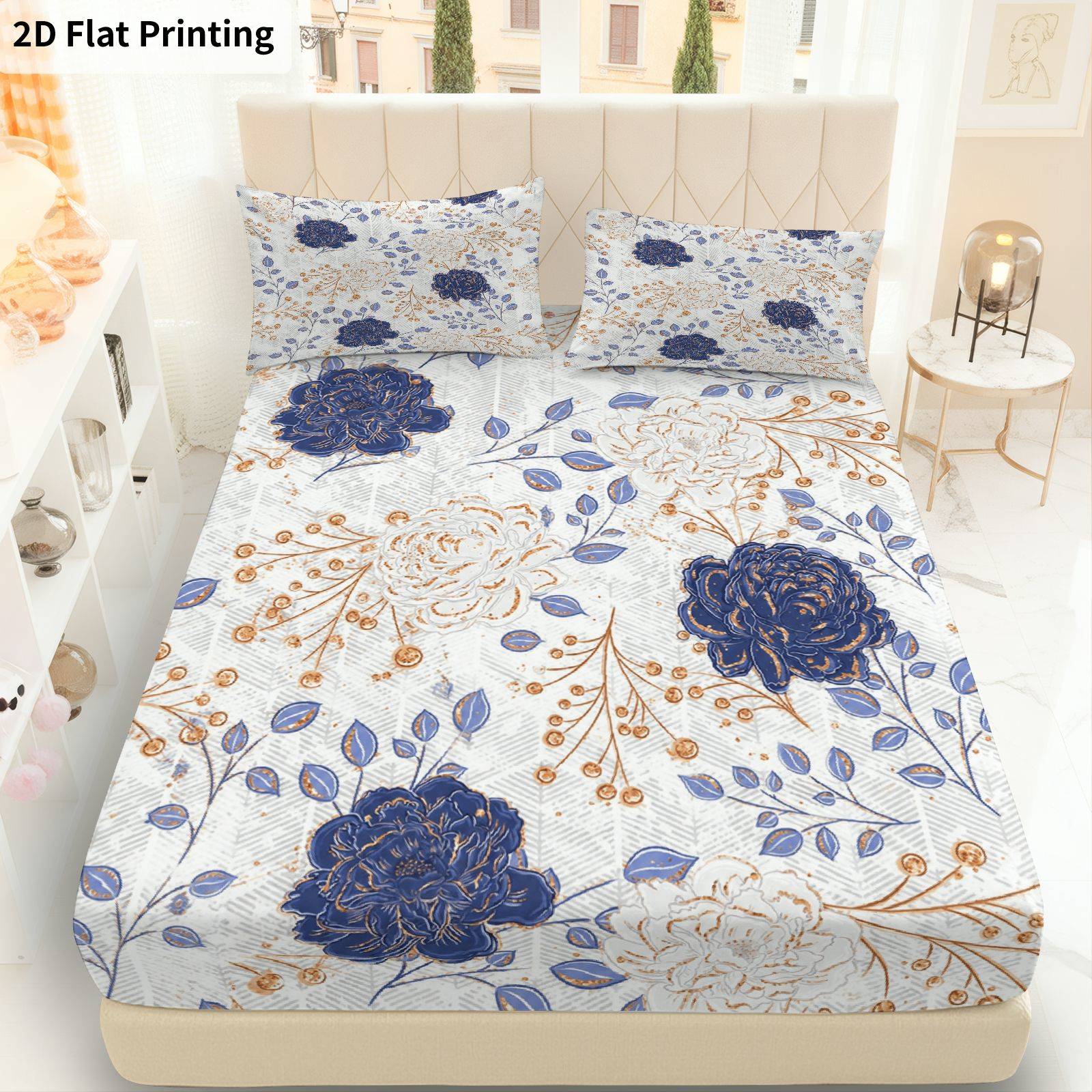 Baby Nursery Bedding Sets - 3피스 블루 플로럴 피티드 시트 세트