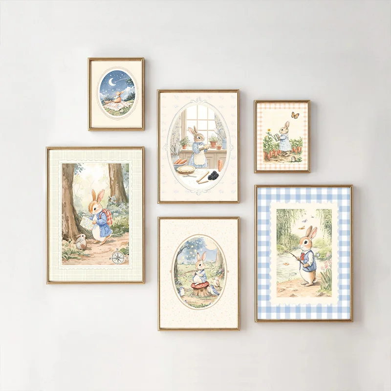 Baby Nursery Vintage Decor - 빈티지 보헤미안 블루 체크 토끼 영감