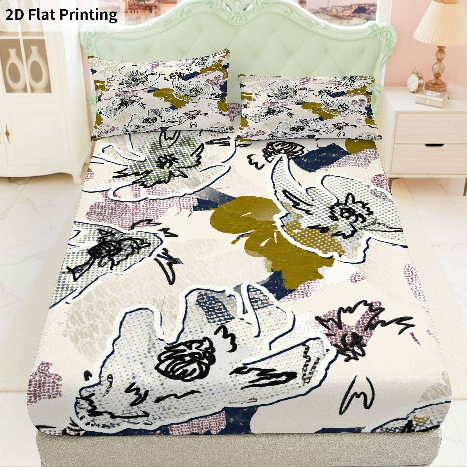 플로럴 리프 패턴 침대 시트 풀세트 프린트된 매트리스  - Baby Nursery Bedding Sets 리뷰 및 가격