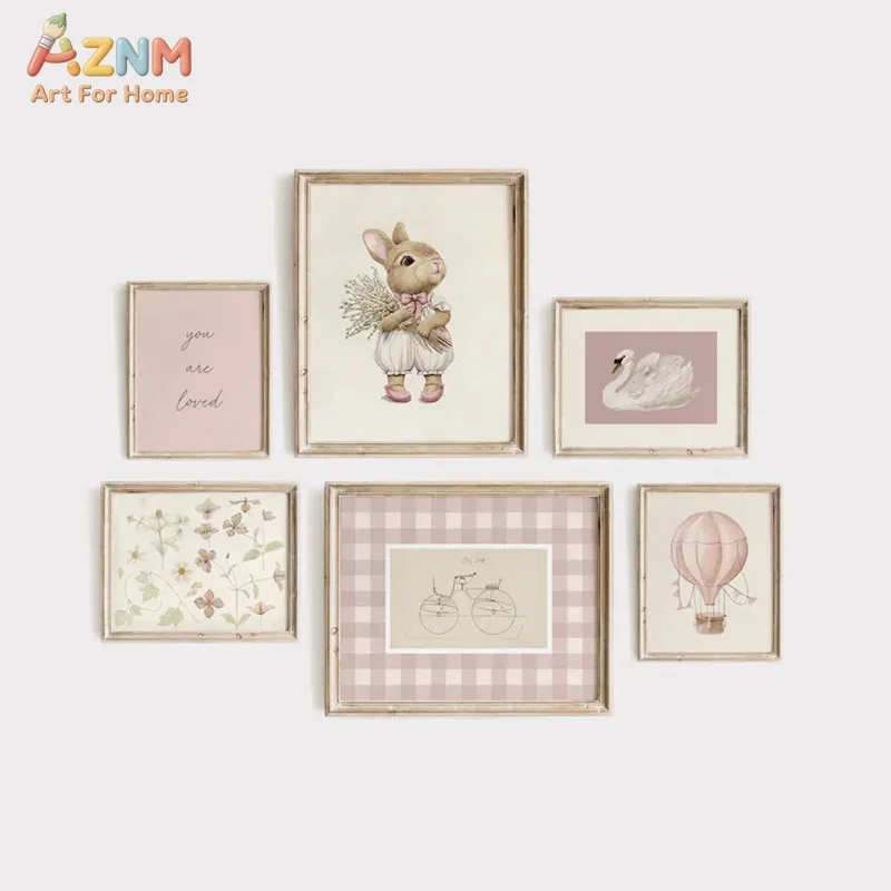 AZNM Boho Bunny 열기구 백조 벽 아트 캔버 - Baby Nursery Vintage Decor 리뷰 및 가격