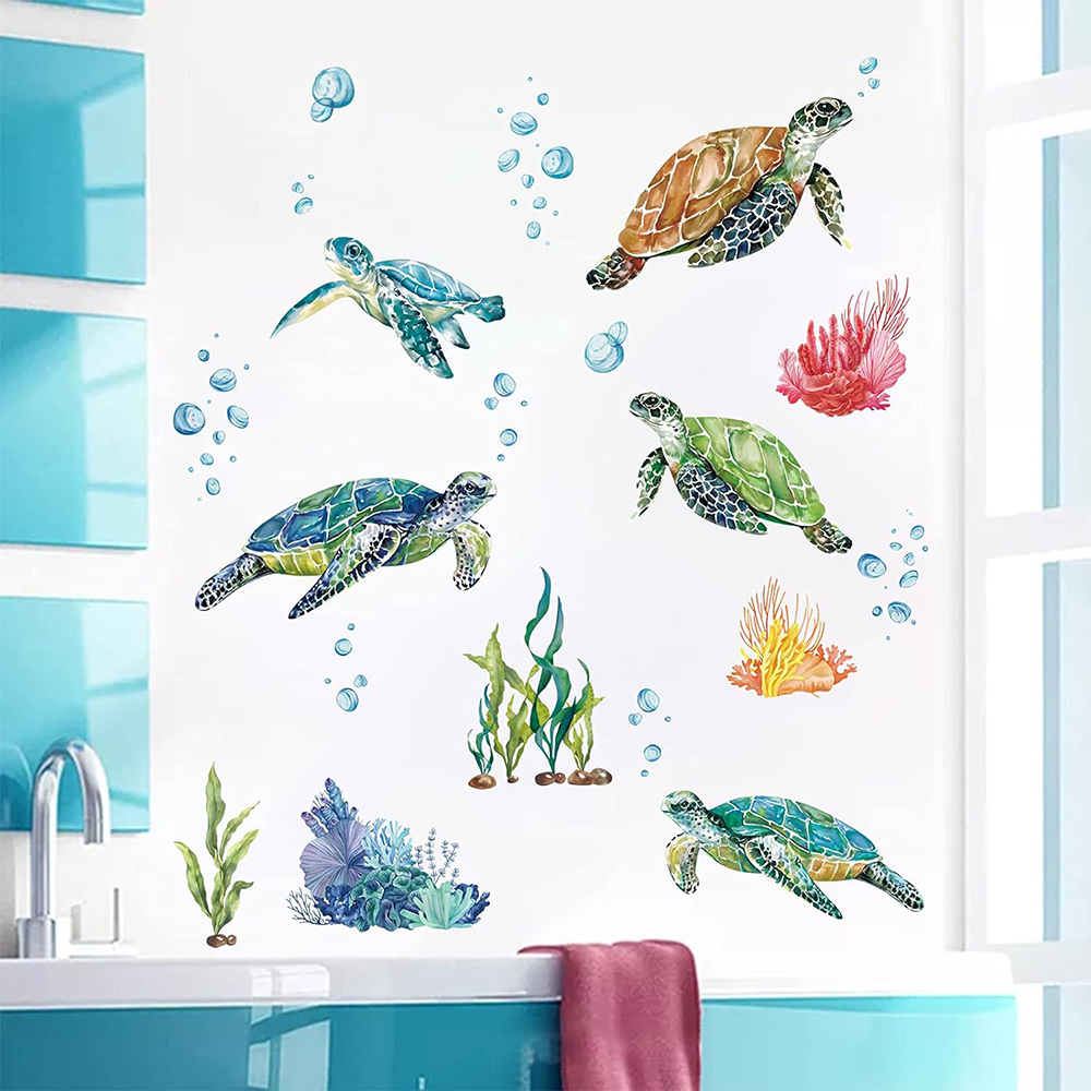 수채화 바다 거북이 벽 스티커, 바다 아래 산호 해초  - Baby Nursery Under The Sea 리뷰 및 가격