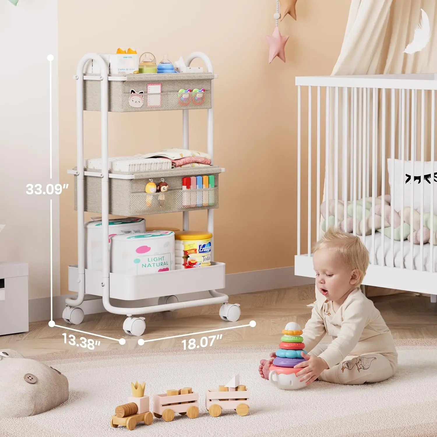 아기 기저귀 정리함 3단 이동식 수납 카트 탈부착 가능 - Diaper Caddy Organizer 리뷰 및 가격