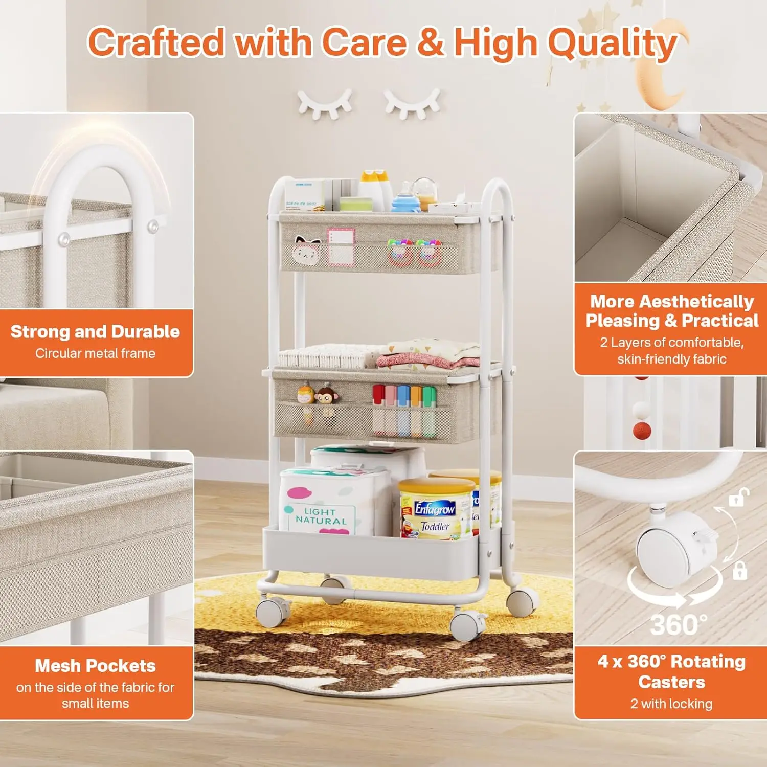 아기 기저귀 정리함 3단 이동식 수납 카트 탈부착 가능 - Diaper Caddy Organizer 리뷰 및 가격