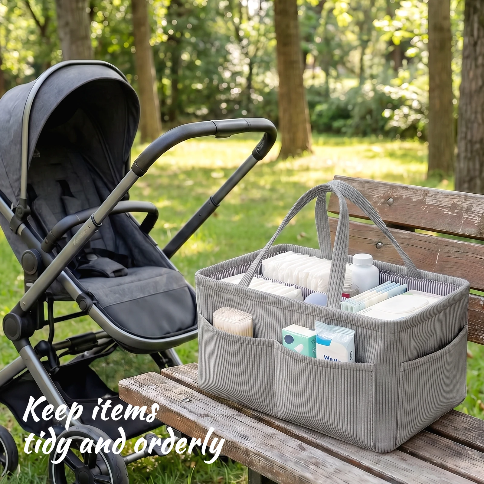 아기 기저귀 정리함 접이식 코듀로이 유아용 수납함 다중 - Diaper Caddy Organizer 리뷰 및 가격