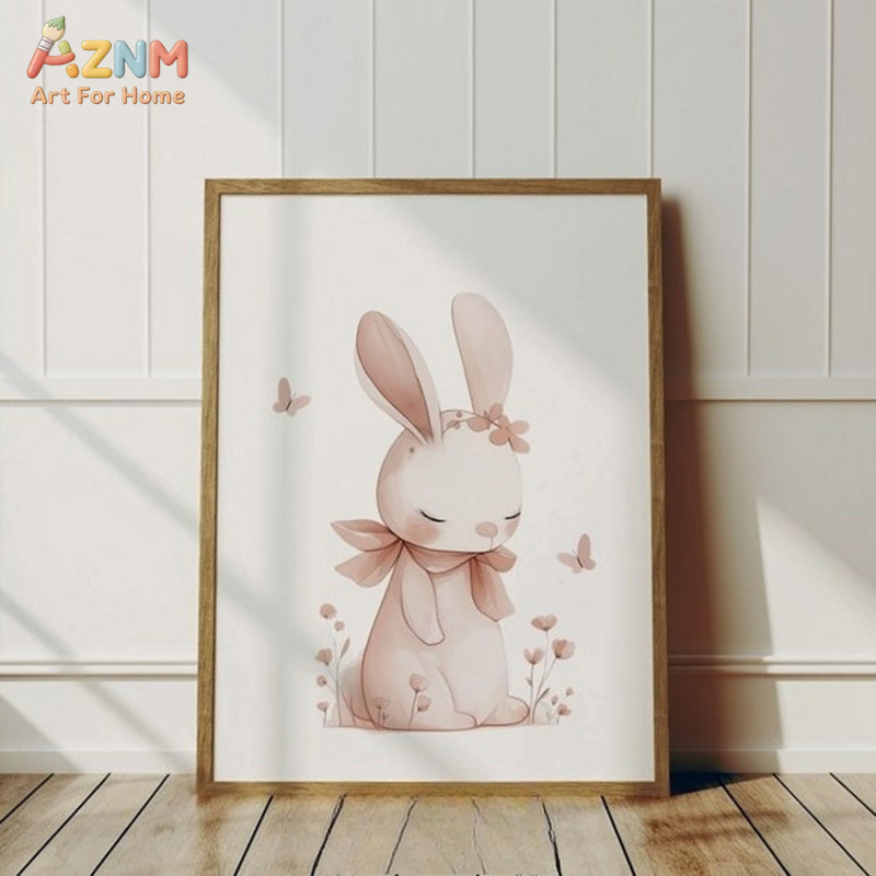 AZNM 소프트 핑크 수채화 토끼 캔버스 벽 장식 귀여 - Baby Nursery Neutral 리뷰 및 가격