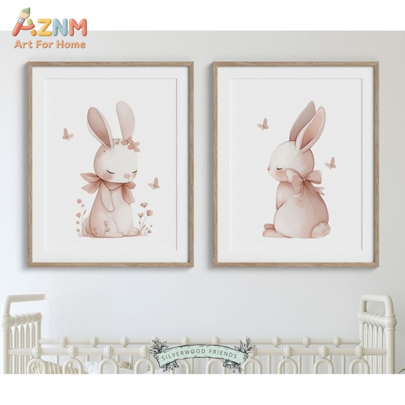 AZNM 소프트 핑크 수채화 토끼 캔버스 벽 장식 귀여 - Baby Nursery Neutral 리뷰 및 가격