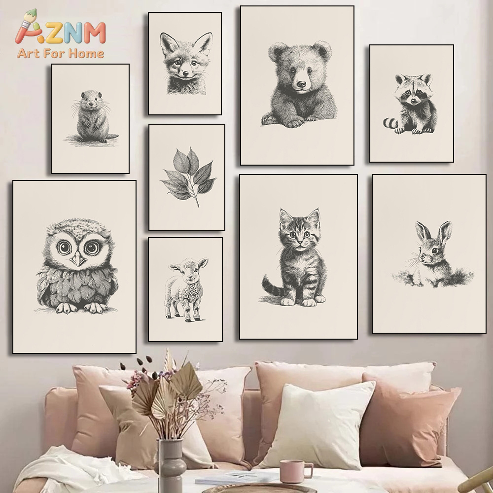 AZNM 빈티지 스케치 아기 동물 캔버스 벽 예술 여우 - Baby Nursery Vintage Decor 리뷰 및 가격