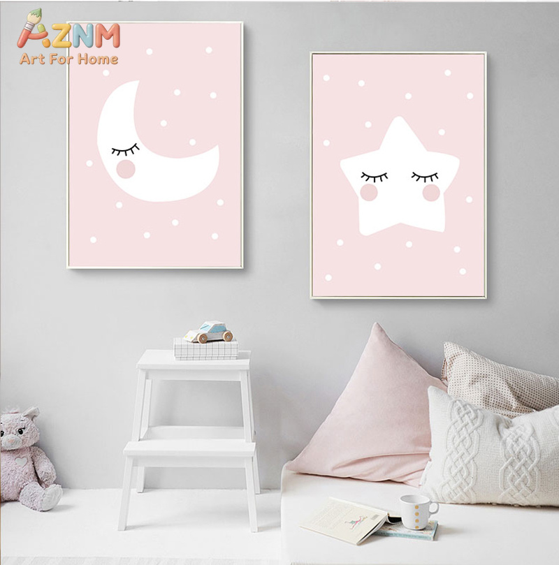 AZNM 귀여운 만화 달 구름 별 캔버스 인쇄 프레임이 - Baby Nursery Neutral 리뷰 및 가격