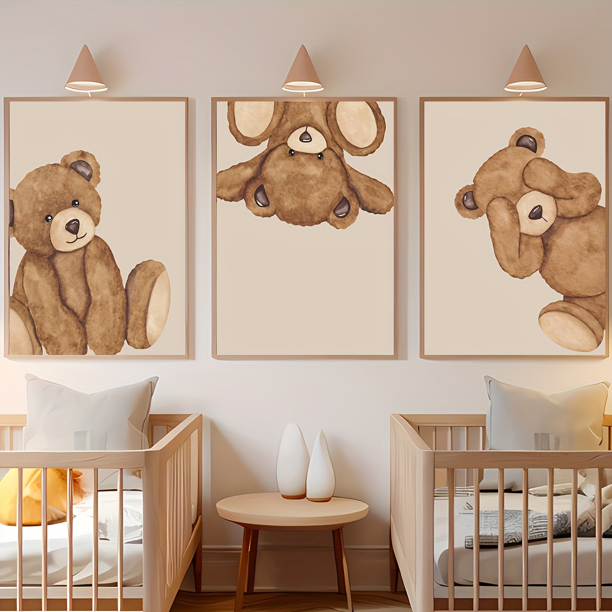 3개 세트 수채화 브라운 테디베어 캔버스 벽 장식, 중 - Baby Nursery Neutral 리뷰 및 가격
