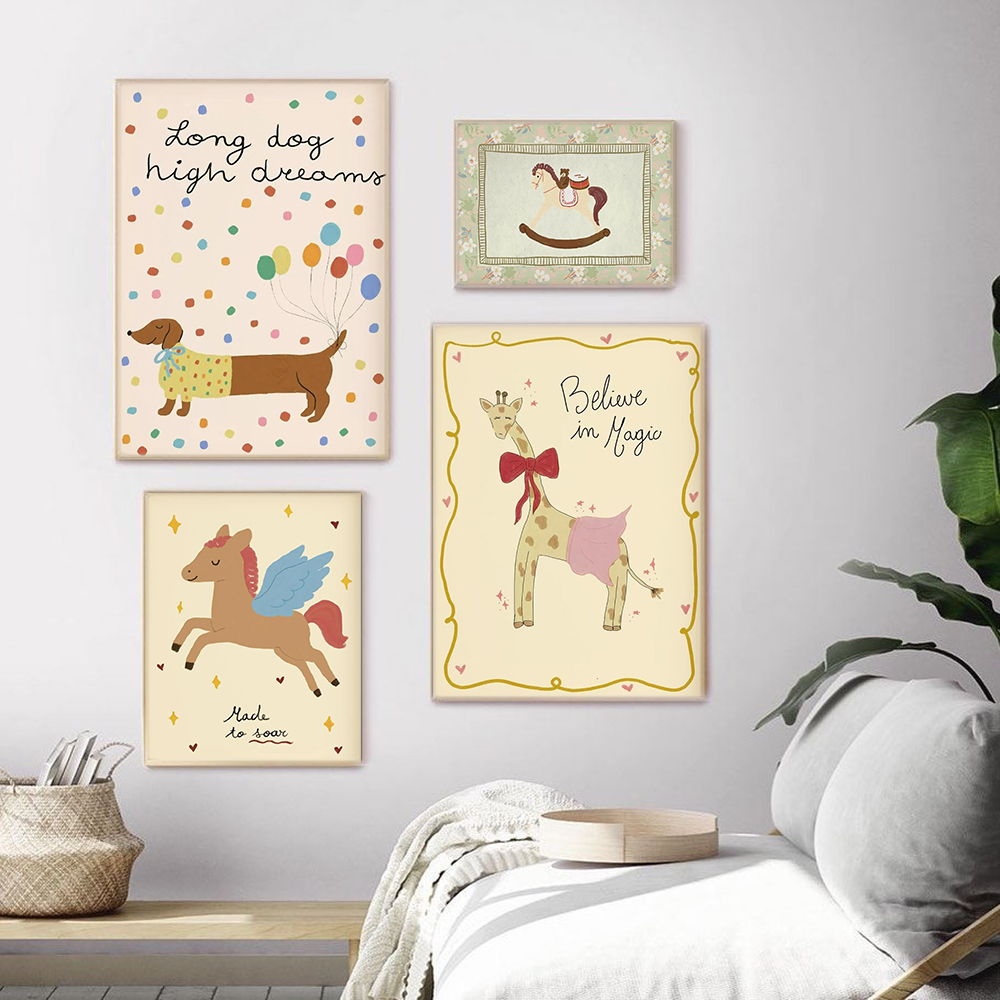 빈티지 흔들 목마 기린 코끼리 닥스훈트 보육원 프린트, - Baby Nursery Vintage Decor 리뷰 및 가격