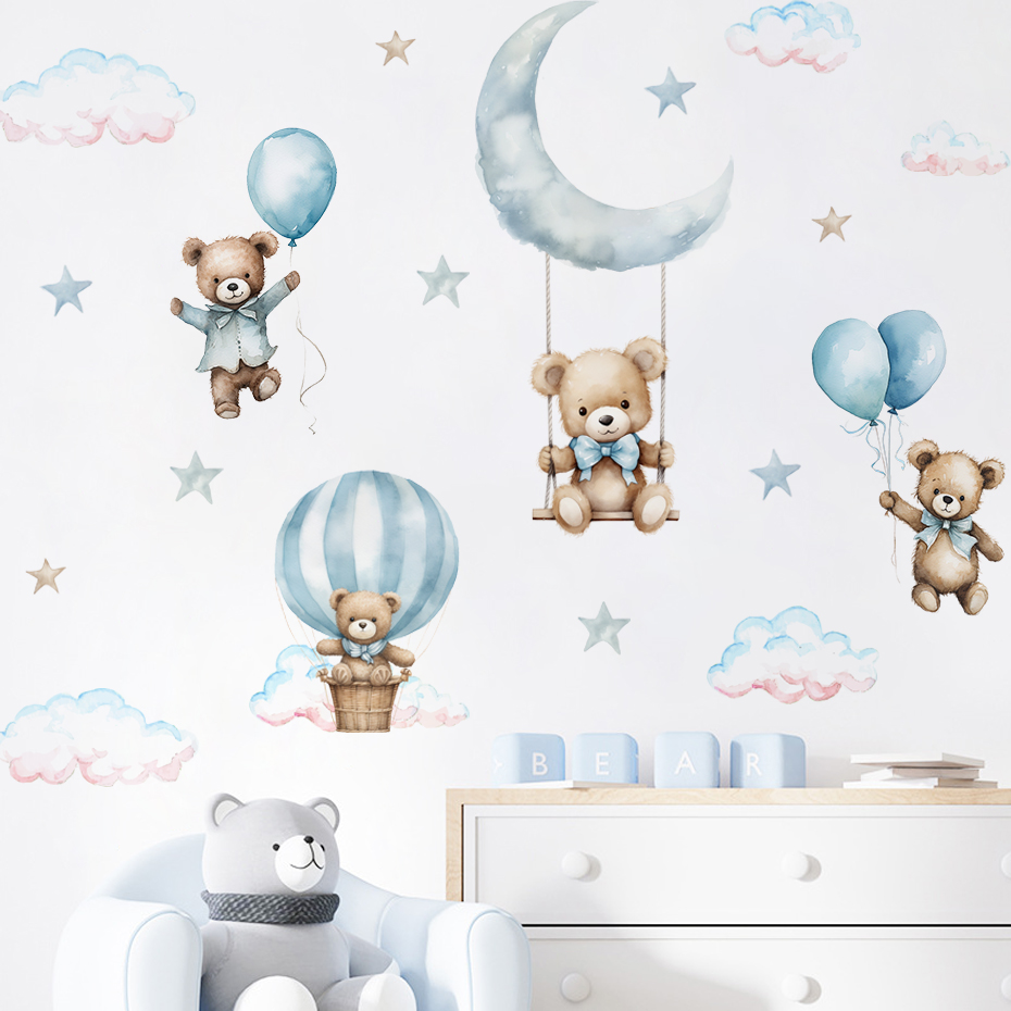수채화 곰 뜨거운 공기 풍선 구름 벽 스티커 어린이 방 - Baby Nursery Decor Boy 리뷰 및 가격