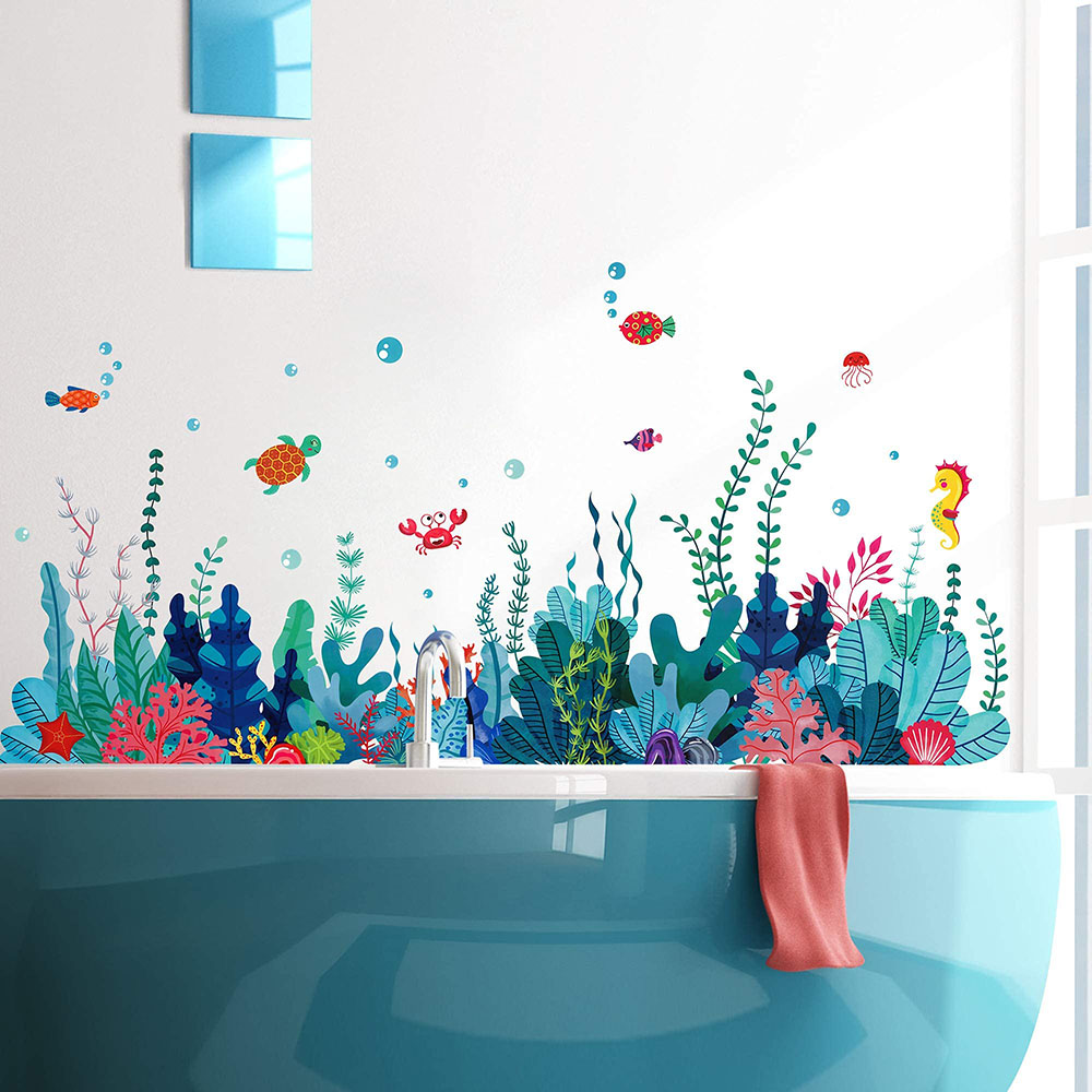 바다 밑의 큰 풍경 벽 스티커 욕실 침실 산호 해초 물 - Baby Nursery Under The Sea 리뷰 및 가격