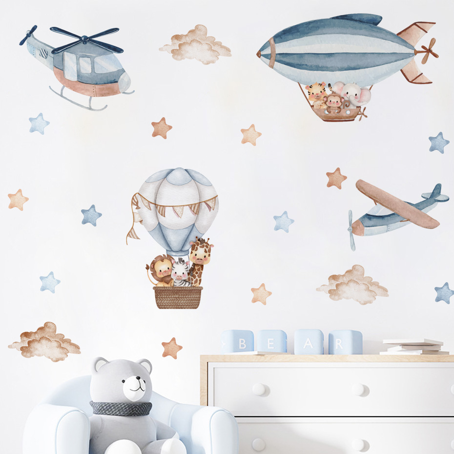수채화 동물 뜨거운 공기 풍선 구름 벽 스티커 어린이  - Baby Nursery Decor Boy 리뷰 및 가격