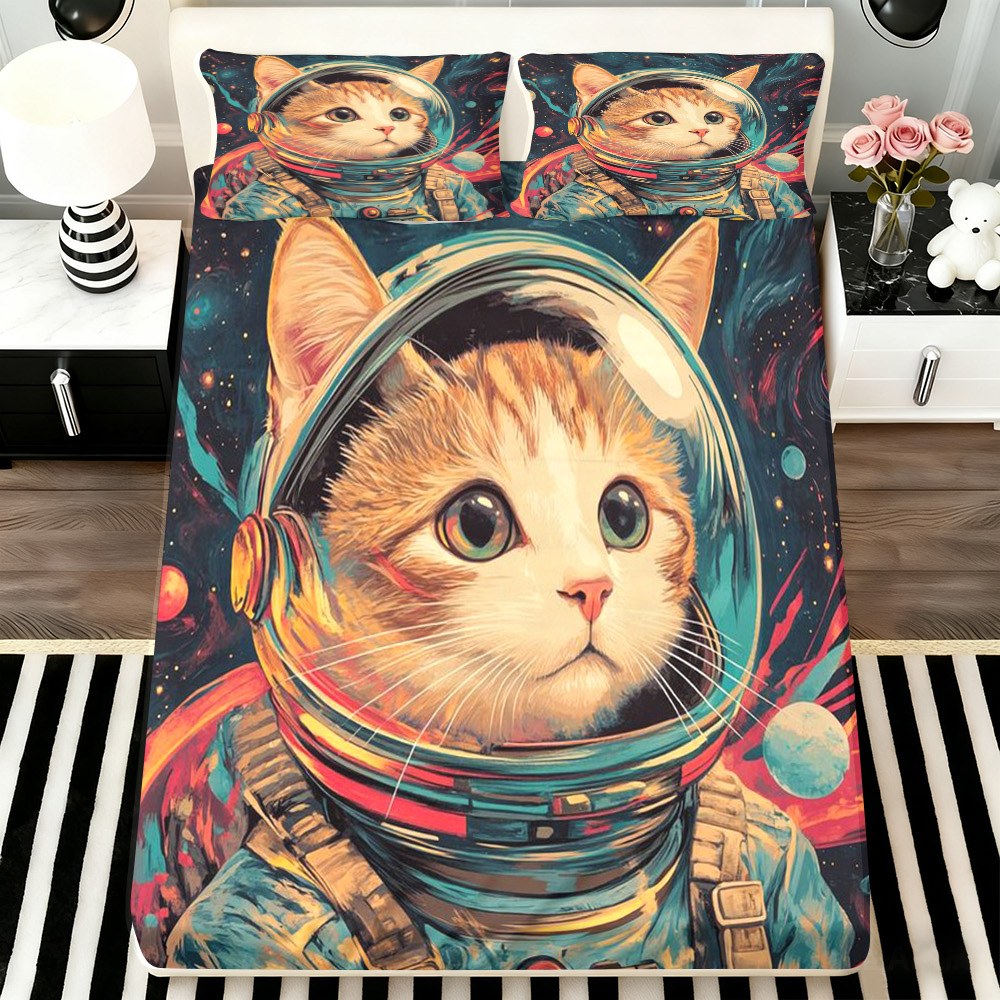 우주 고양이 우주비행사 침대 시트 세트 (침대 시트 풀 - Baby Nursery Bedding Sets 리뷰 및 가격
