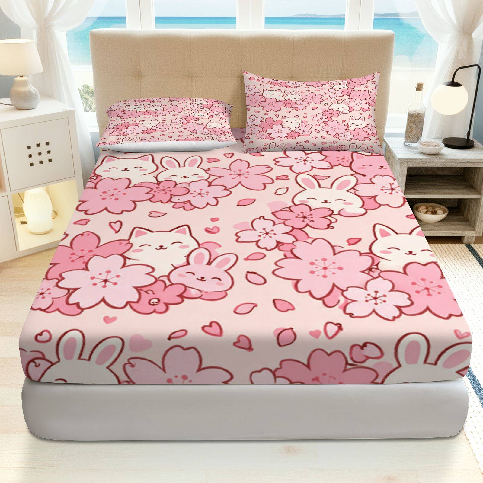 사쿠라 토끼 고양이 침구 세트, 통기성 폴리에스터 소재 - Baby Nursery Bedding Sets 리뷰 및 가격