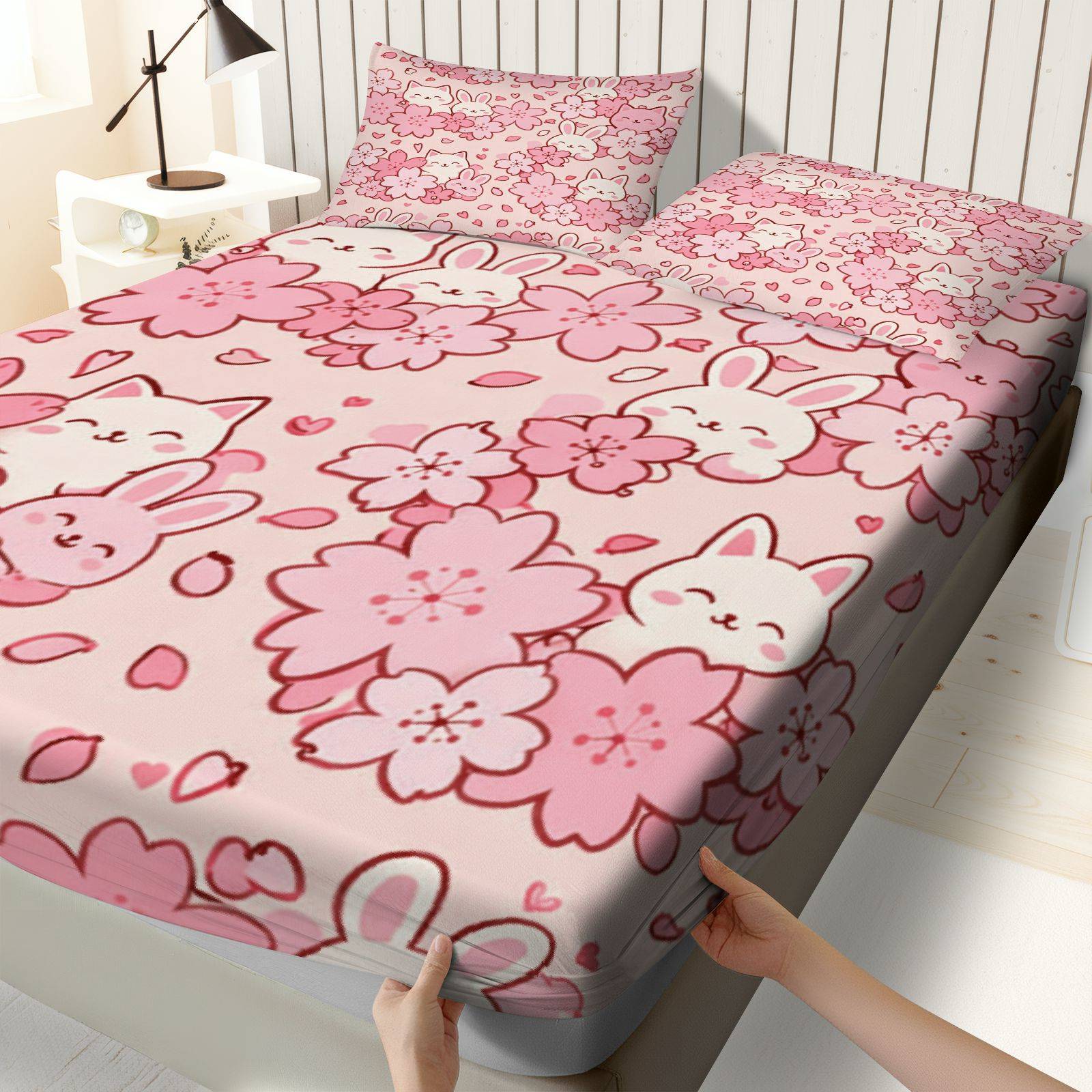 사쿠라 토끼 고양이 침구 세트, 통기성 폴리에스터 소재 - Baby Nursery Bedding Sets 리뷰 및 가격
