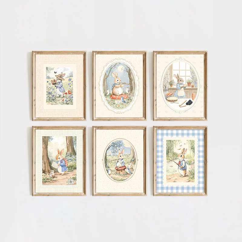 빈티지 보헤미안 블루 체크 토끼 영감 아트 포스터 아기 - Baby Nursery Vintage Decor 리뷰 및 가격