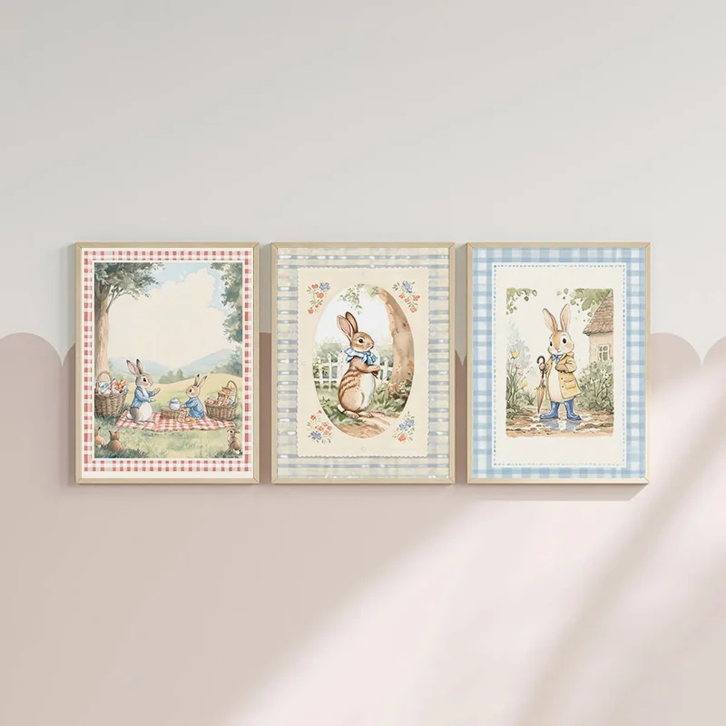빈티지 보헤미안 블루 체크 토끼 영감 아트 포스터 아기 - Baby Nursery Vintage Decor 리뷰 및 가격