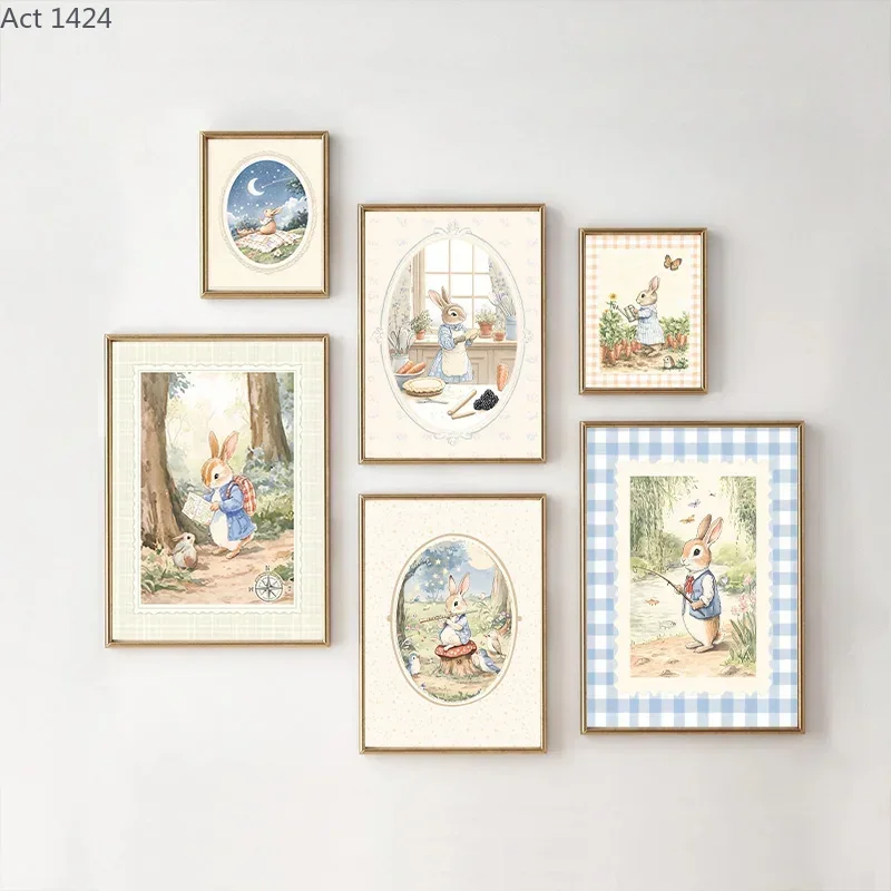 빈티지 보헤미안 블루 플래드 토끼 영감을 받은 아트 포 - Baby Nursery Vintage Decor 리뷰 및 가격