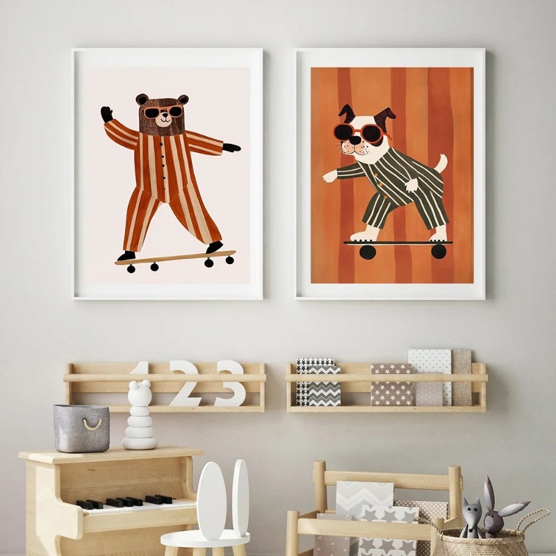 1pc 프레임리스 재미있는 동물 토끼 개 고양이 스케이 - Baby Nursery Neutral 리뷰 및 가격